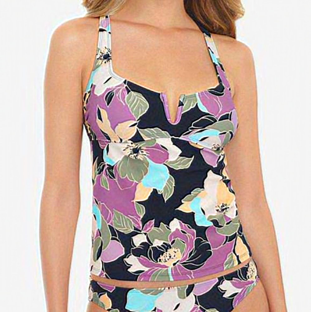 Salt + Cove Midnight Bloom‎ V-Wire Tankini Top Black